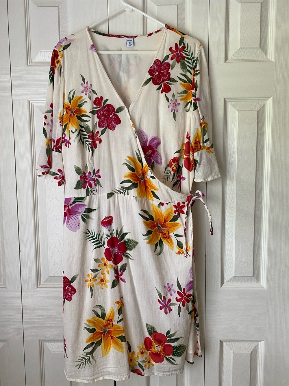 Old Navy Cream Floral Wrap Midi Dress with Yellow & Pink Flowers